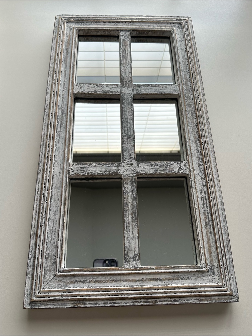 Distressed White Windowpane Wall Mirror